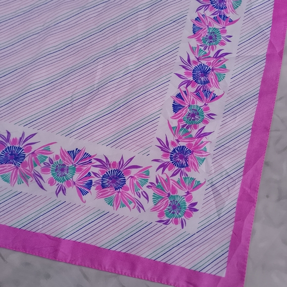 Vintage Accessories - Vintage Floral Silk Scarf Purple White Square Scarf 26” Retro Neck Head Scarf